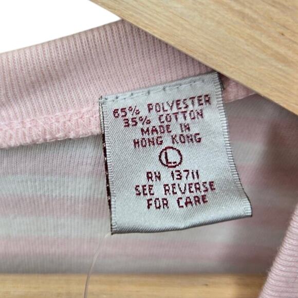 Karen Scott Pink Striped Embroidered V-Neck Short Sleeve Top Size L [0317] - Picture 8 of 10